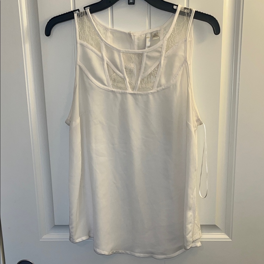 LC Lauren Conrad Ivory Lace Detail Blouse